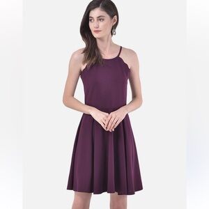 Socialite Purple Plum Small‎ Scalloped Mini Skater Halter A-Line Dress Keyhole